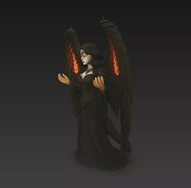 Dark Witch 3D Model - Stylized Female Character with Fire Wings 3D print model_0