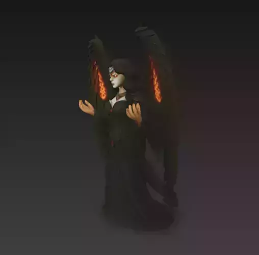 Dark Witch 3D Model - Stylized Female Character with Fire Wings