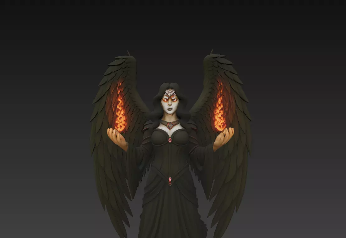 Dark Witch 3D Model - Stylized Female Character with Fire Wings 3D print model_5