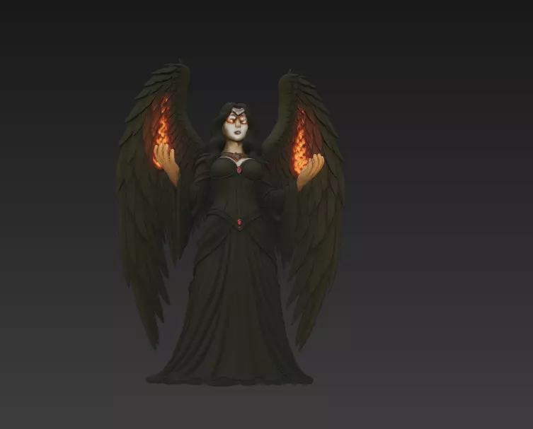 Dark Witch 3D Model - Stylized Female Character with Fire Wings 3D print model_2