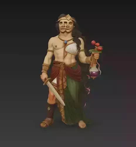 Dual-Faced Deity Statue - Mythological Fantasy Character