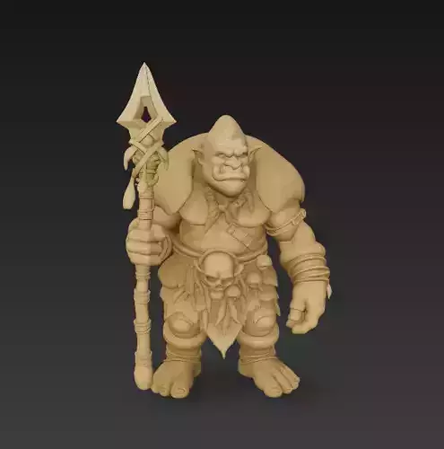 Ogre Spear Warrior Statue - Stylized Fantasy 3D Print Model