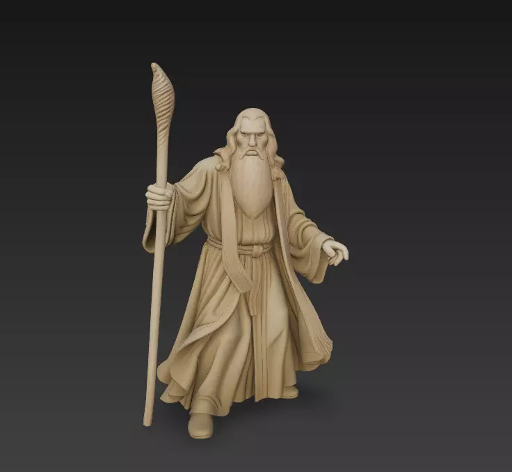 Wizard Elder with Staff - Stylized Fantasy Mage Character 3D print model