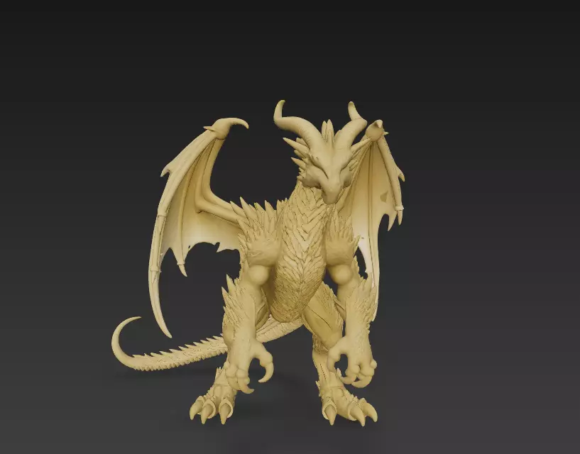 Golden Dragon Guardian Statue 3D Print Model 3D print model_2
