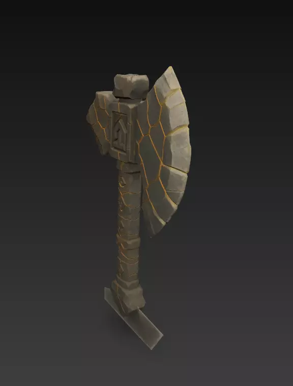 Stone Rune Axe - Stylized Fantasy Weapon 3D model_0