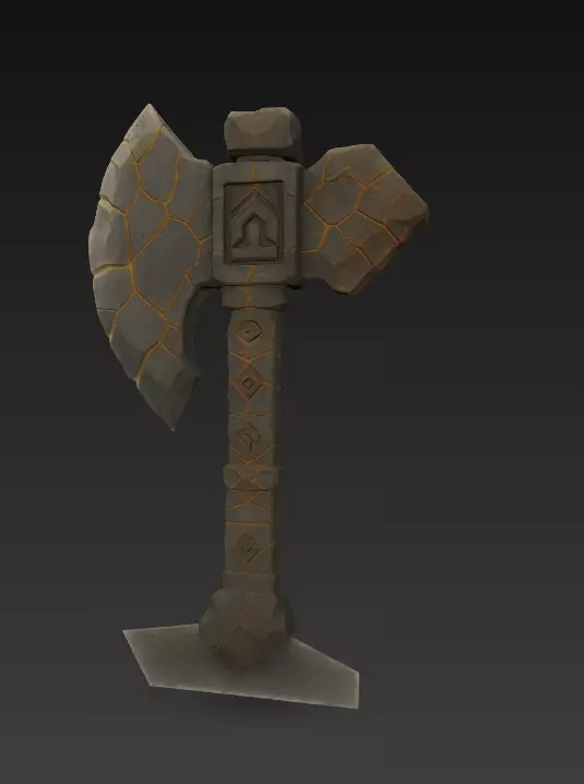 Stone Rune Axe - Stylized Fantasy Weapon 3D model_2