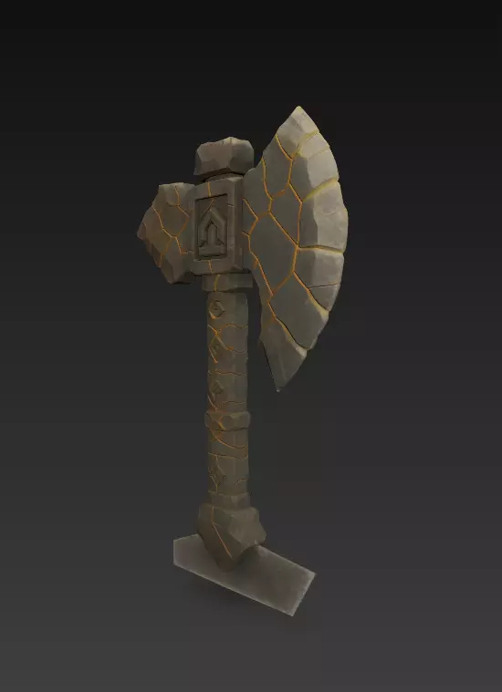 Stone Rune Axe - Stylized Fantasy Weapon 3D model_4