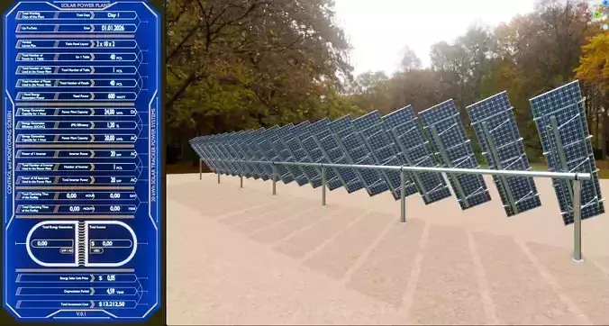 Dual Axis Solar Tracker Table 2x10x2-0-55 and 25 Degree Low-poly 3D model