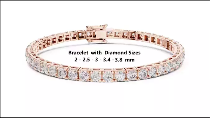 Tennis Bracelet with  5 diamond sizes 3d model animation renders
