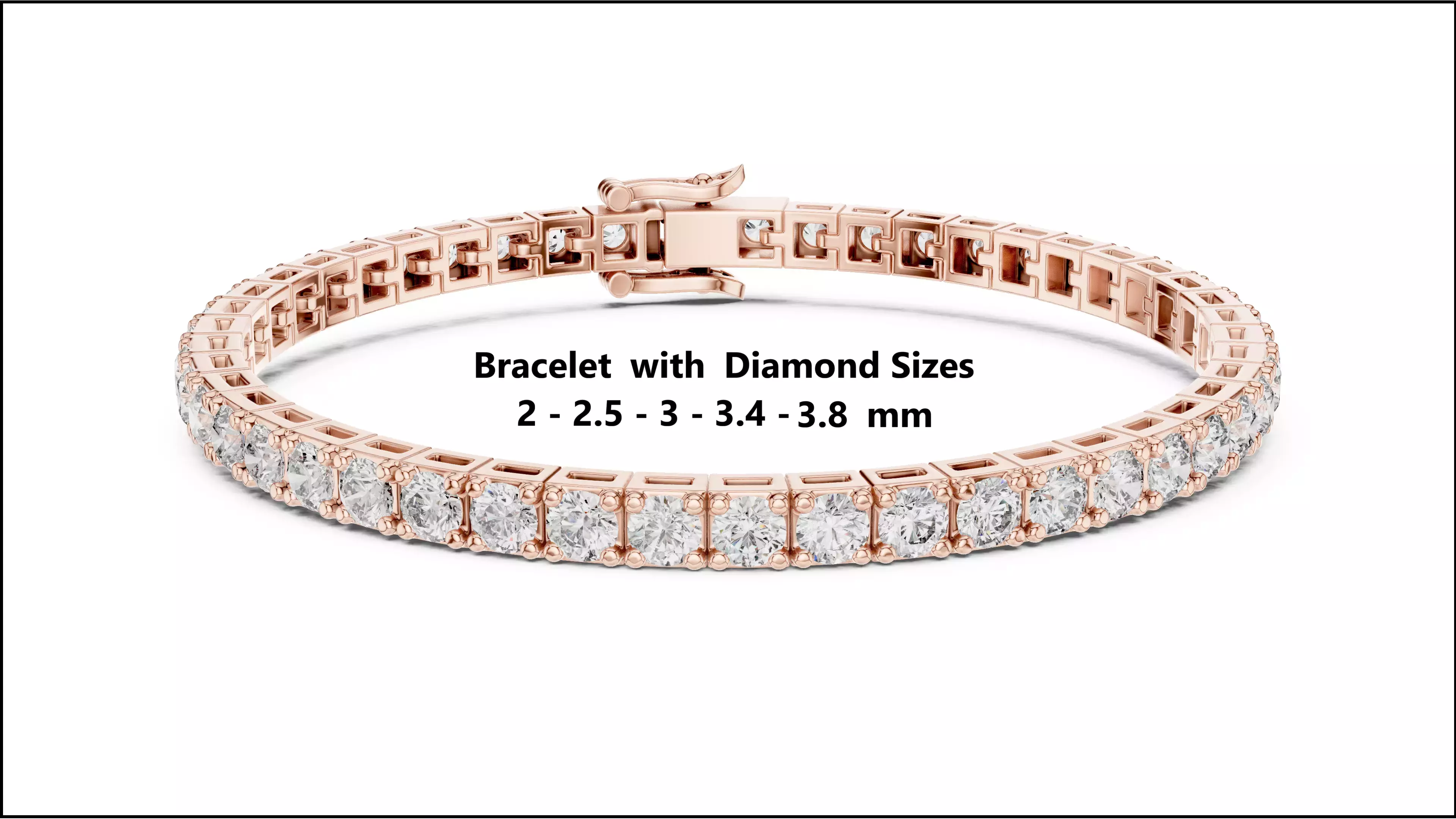 Tennis Bracelet with 5 diamond sizes 3d model animation renders 3D print model