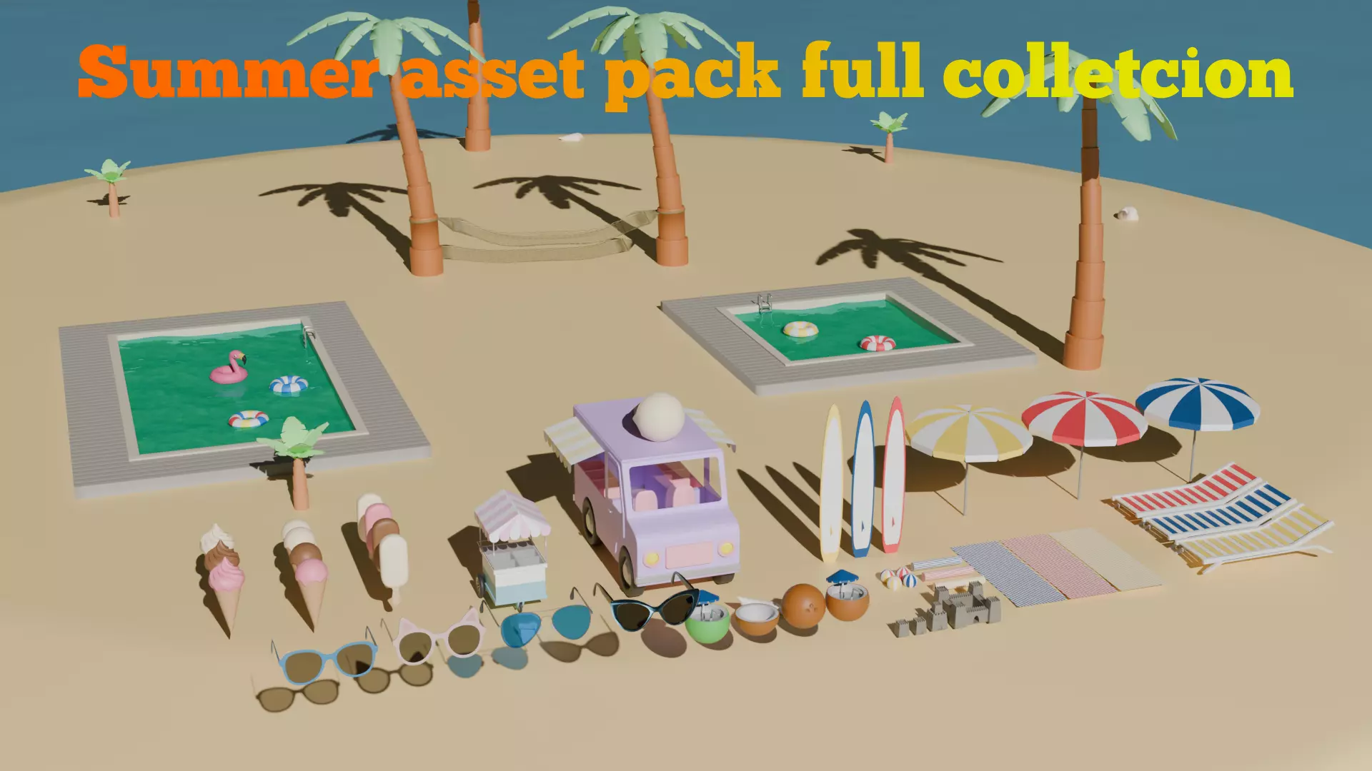 Summer asset pack full colletcion 3D model_0