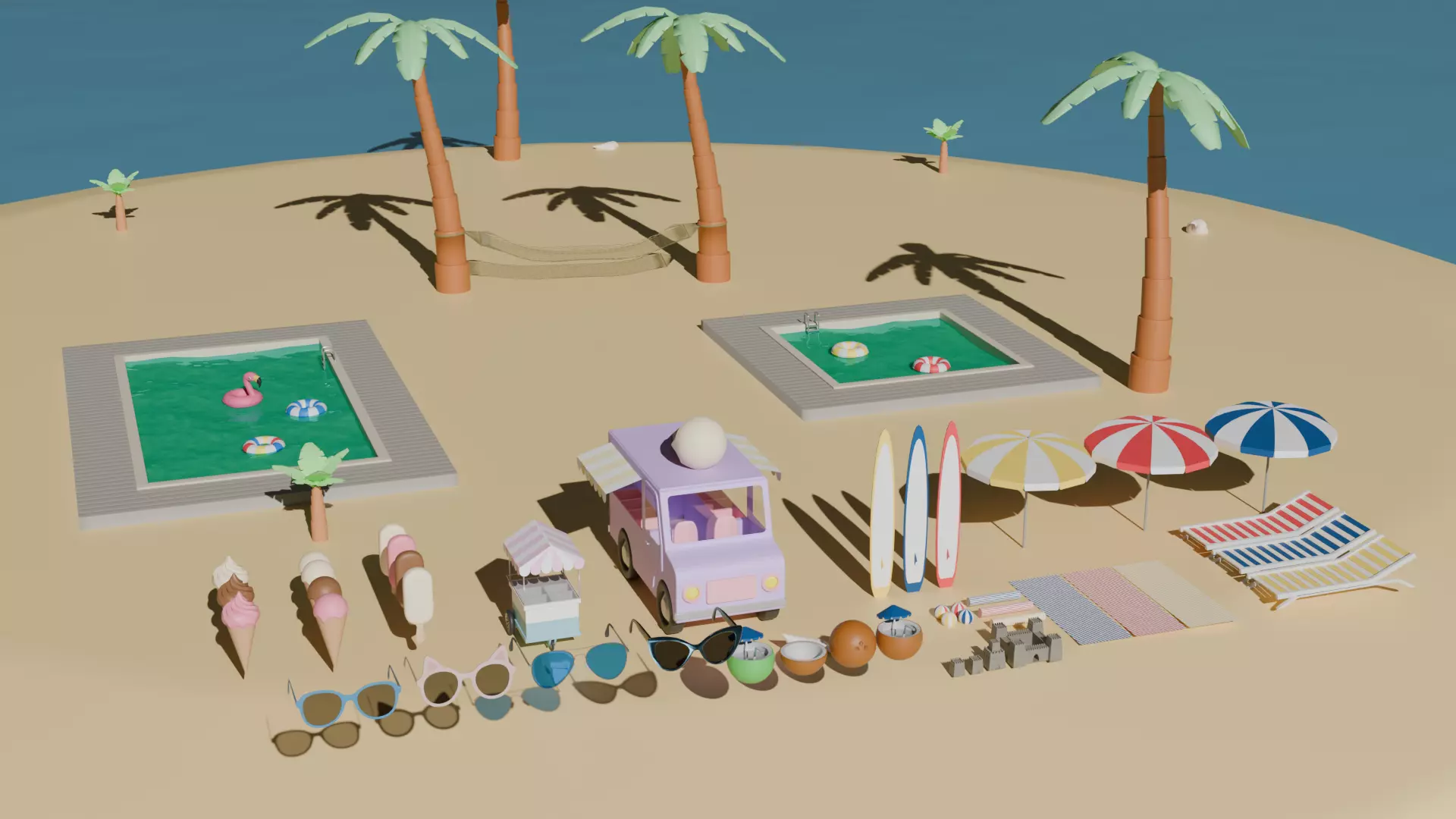 Summer asset pack full colletcion 3D model_1