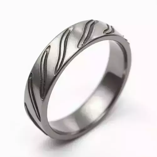 Modern Carved Wave Band - Brushed Metal Ring
