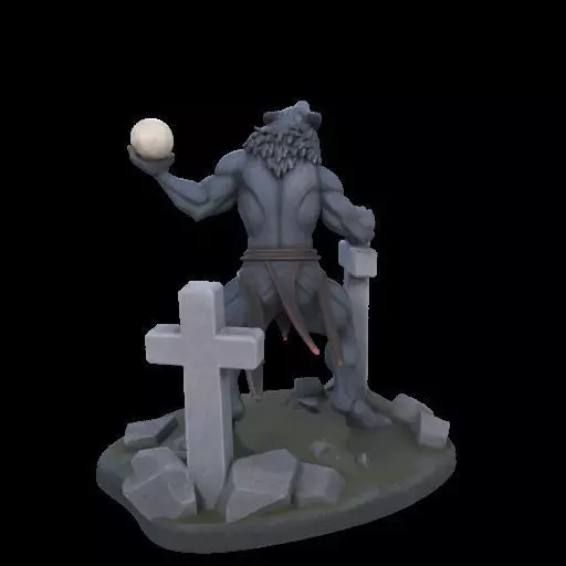 1954 Howling Werewolf with Skull 3D Printed Statue 3D print model_10