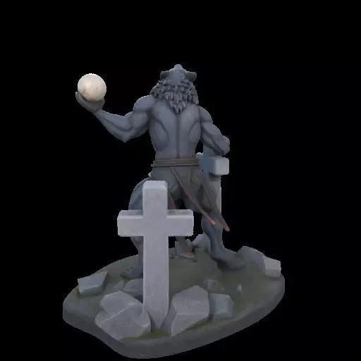 1954 Howling Werewolf with Skull 3D Printed Statue 3D print model_11