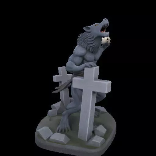 1954 Howling Werewolf with Skull 3D Printed Statue 3D print model_27