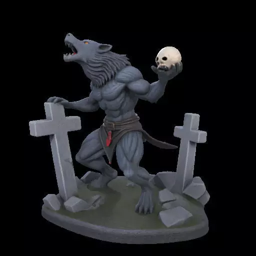 1954 Howling Werewolf with Skull 3D Printed Statue 3D print model_22