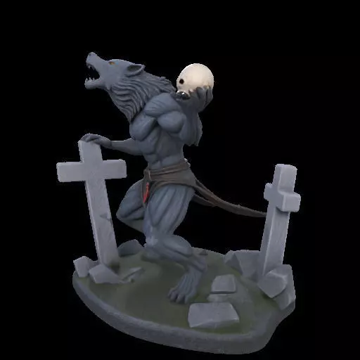 1954 Howling Werewolf with Skull 3D Printed Statue 3D print model_20