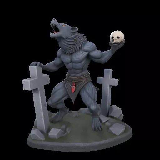 1954 Howling Werewolf with Skull 3D Printed Statue 3D print model_1