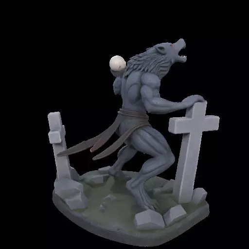 1954 Howling Werewolf with Skull 3D Printed Statue 3D print model_4