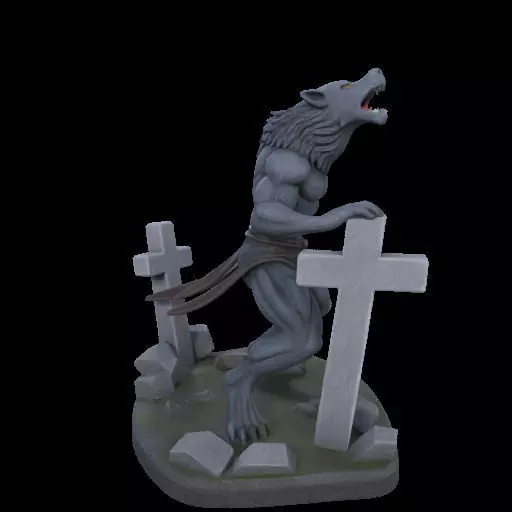 1954 Howling Werewolf with Skull 3D Printed Statue 3D print model_29