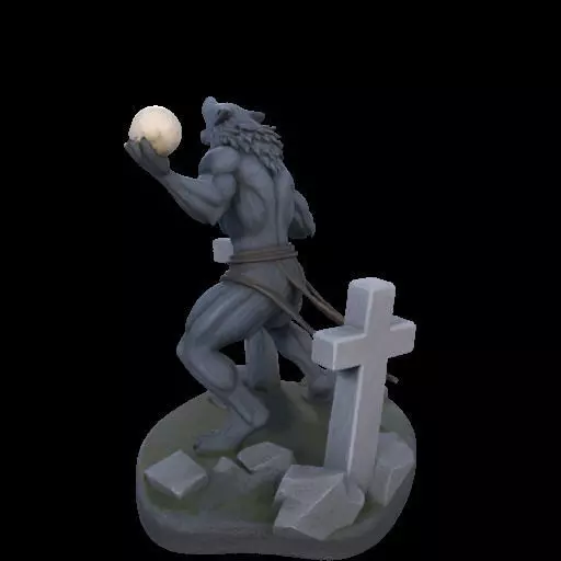 1954 Howling Werewolf with Skull 3D Printed Statue 3D print model_15