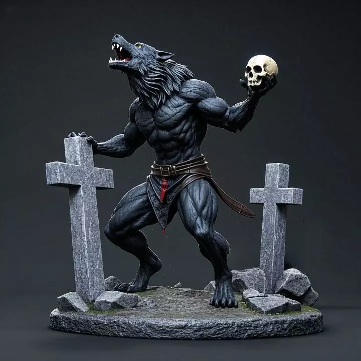 1954 Howling Werewolf with Skull 3D Printed Statue 3D print model_30