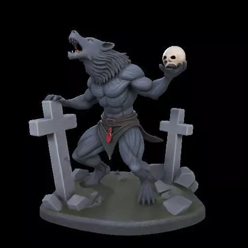 1954 Howling Werewolf with Skull 3D Printed Statue 3D print model_0