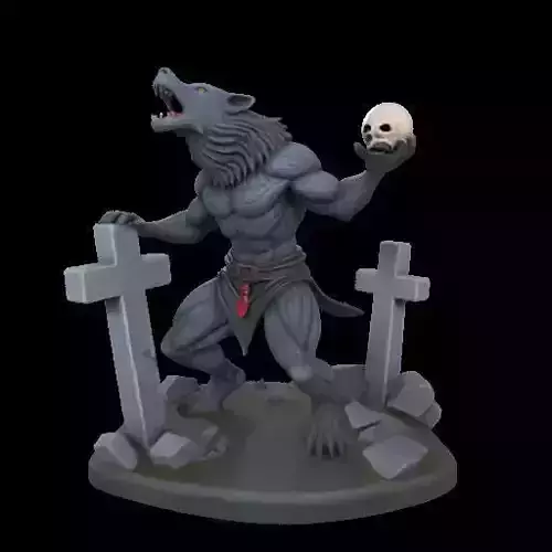 1954  Howling Werewolf with Skull  3D Printed Statue 3D print model