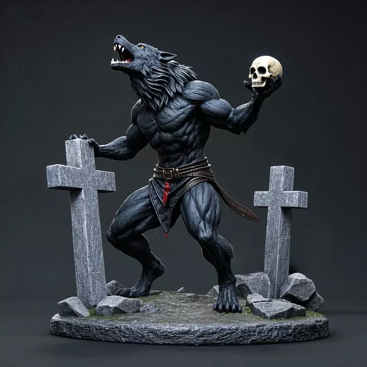 1954 Howling Werewolf with Skull 3D Printed Statue 3D print model_32