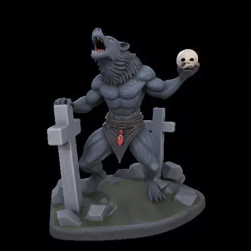 1954 Howling Werewolf with Skull 3D Printed Statue 3D print model_12