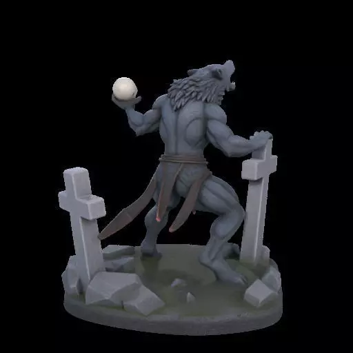 1954 Howling Werewolf with Skull 3D Printed Statue 3D print model_7