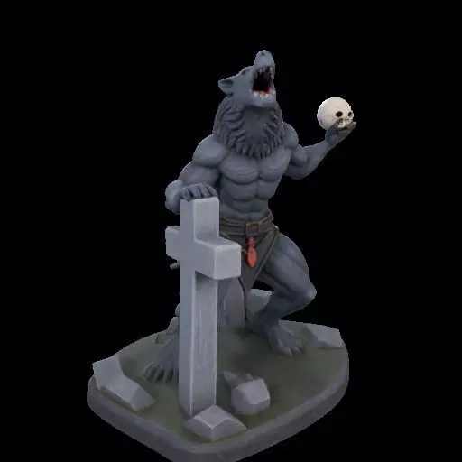 1954 Howling Werewolf with Skull 3D Printed Statue 3D print model_25