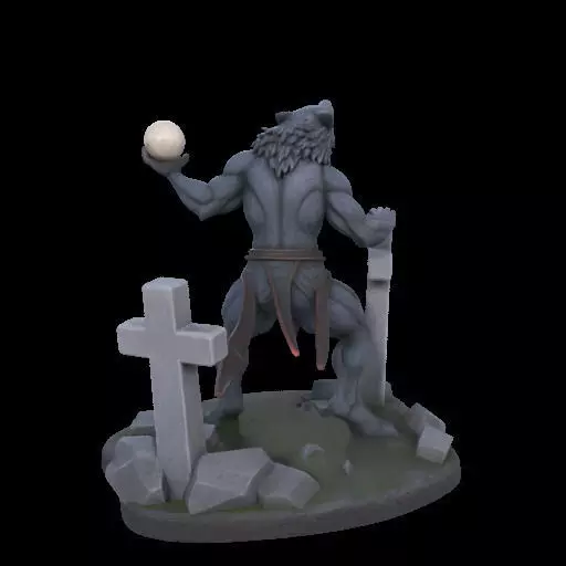 1954 Howling Werewolf with Skull 3D Printed Statue 3D print model_9