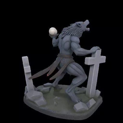 1954 Howling Werewolf with Skull 3D Printed Statue 3D print model_5