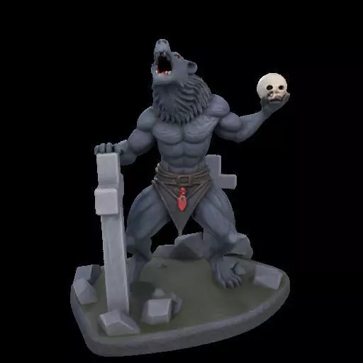 1954 Howling Werewolf with Skull 3D Printed Statue 3D print model_23