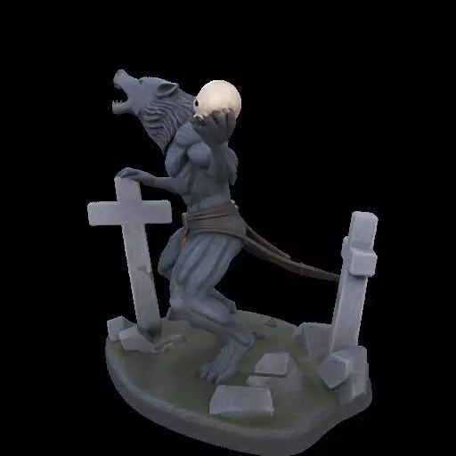 1954 Howling Werewolf with Skull 3D Printed Statue 3D print model_19