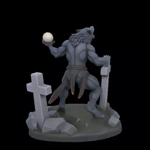 1954 Howling Werewolf with Skull 3D Printed Statue 3D print model_8