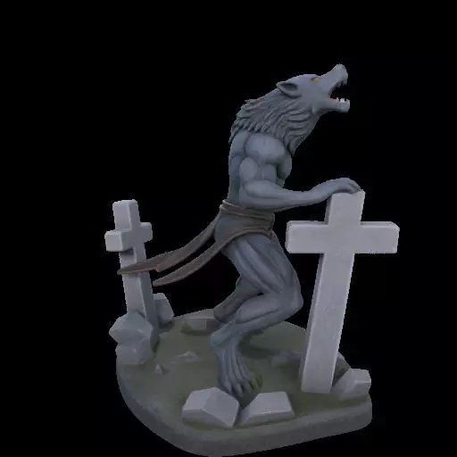 1954 Howling Werewolf with Skull 3D Printed Statue 3D print model_2