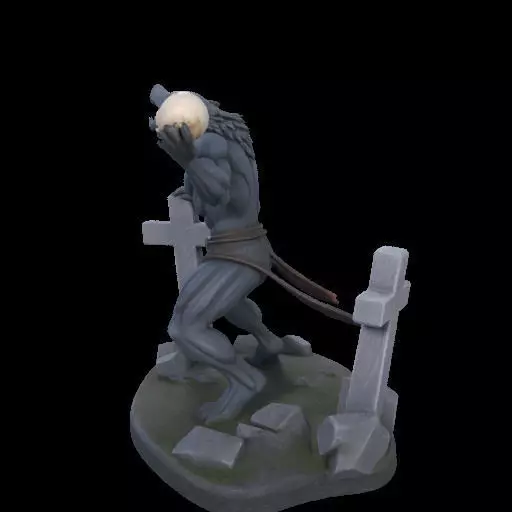 1954 Howling Werewolf with Skull 3D Printed Statue 3D print model_17