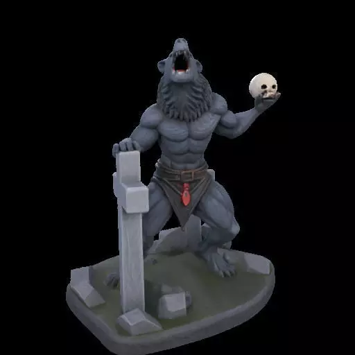 1954 Howling Werewolf with Skull 3D Printed Statue 3D print model_24