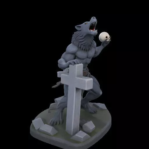1954 Howling Werewolf with Skull 3D Printed Statue 3D print model_26