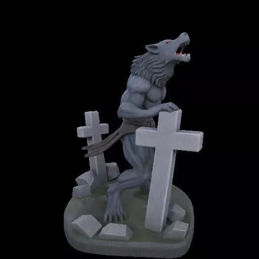 1954 Howling Werewolf with Skull 3D Printed Statue 3D print model_28