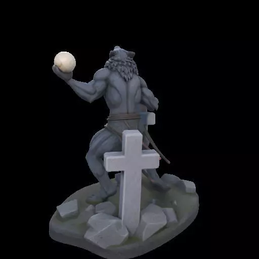 1954 Howling Werewolf with Skull 3D Printed Statue 3D print model_13