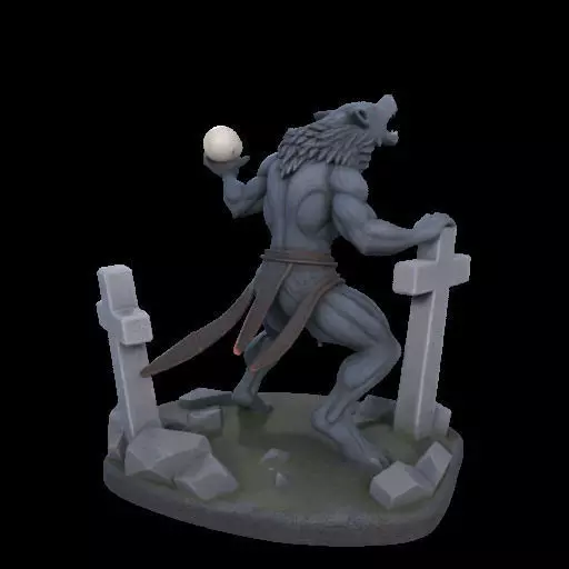 1954 Howling Werewolf with Skull 3D Printed Statue 3D print model_6