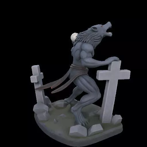 1954 Howling Werewolf with Skull 3D Printed Statue 3D print model_3