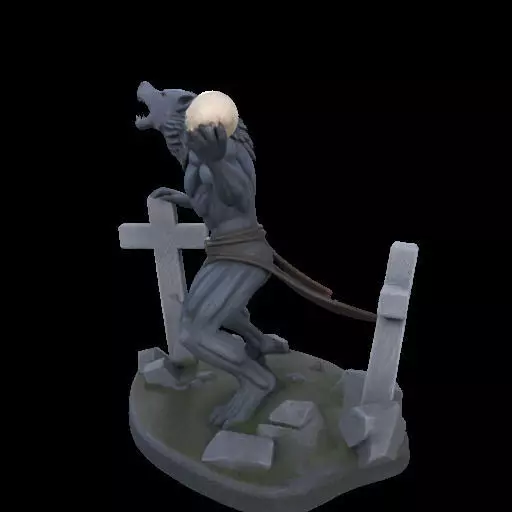 1954 Howling Werewolf with Skull 3D Printed Statue 3D print model_18
