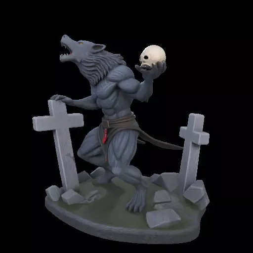 1954 Howling Werewolf with Skull 3D Printed Statue 3D print model_21