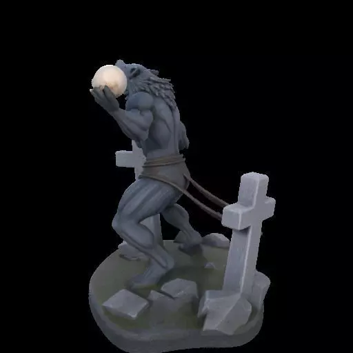 1954 Howling Werewolf with Skull 3D Printed Statue 3D print model_16