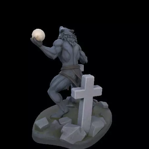 1954 Howling Werewolf with Skull 3D Printed Statue 3D print model_14